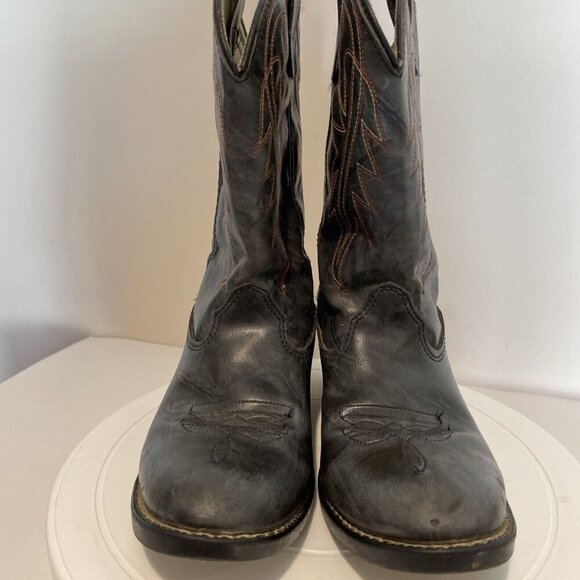VTG Bronco Cowboy Boots Kids 2.5D Gray Conch Vegan Leather Western Cowboy USA - Picture 6 of 16